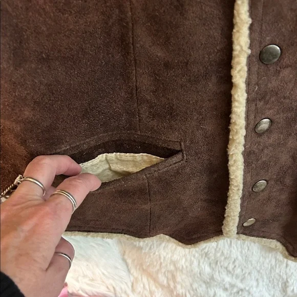 GRANDE BAY DARK BROWN GENUINE LEATHER SHEPA LINED HEAVY WESTERN VESTSZ M